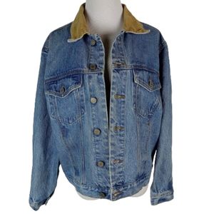 John Galt Blue Denim Jean Jacket Button Front Corduroy Collar Sz Small